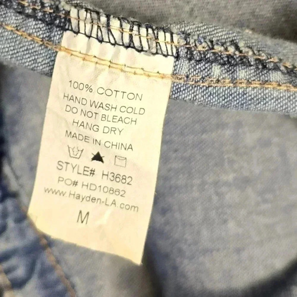 Hayden Los Angeles Women's Denim Jacket Medium Cinch Waist Cargo Blue Distressed - Picture 9 of 13